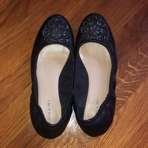Black Tahari flats with embellishment